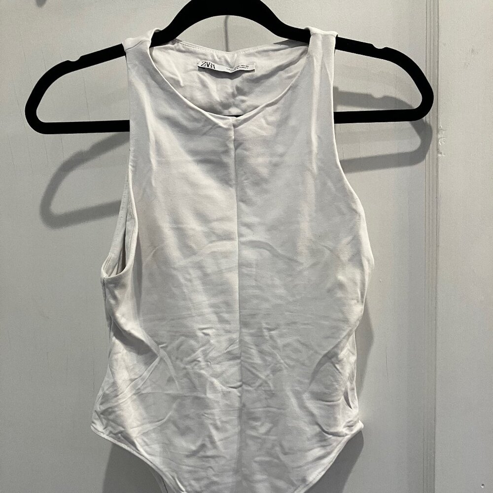 zara white women's bodysuit sleeveless